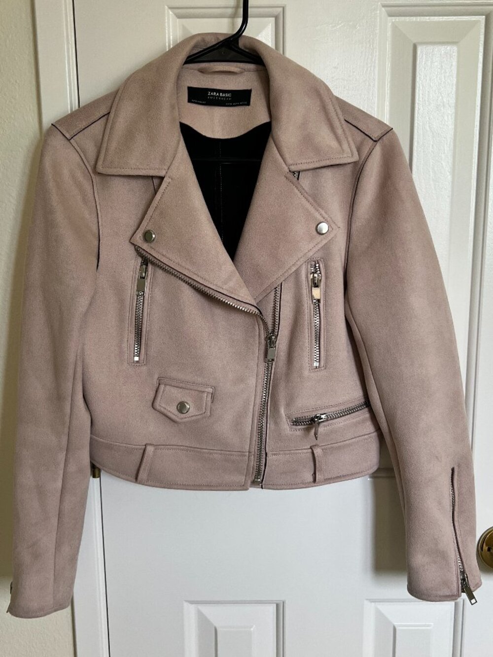 ZARA Women Faux Suede Moto Jacket 6318/022, Pink, Size M